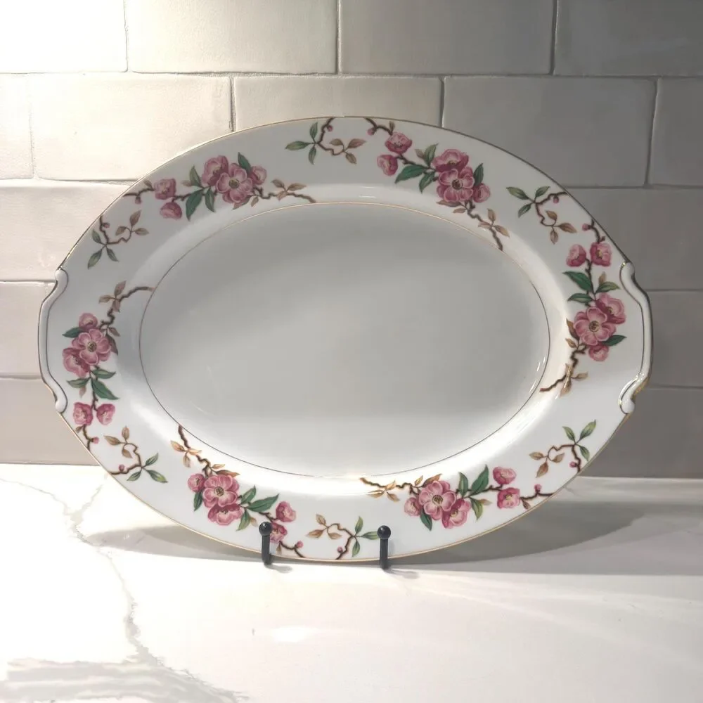 Vintage Narumi Blossomtime Oval Serving Platter 14.5” Cherry Blossom
